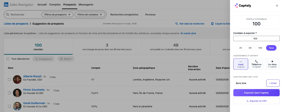 Interface de recherche LinkedIn Sales Navigator pour cibler des décideurs